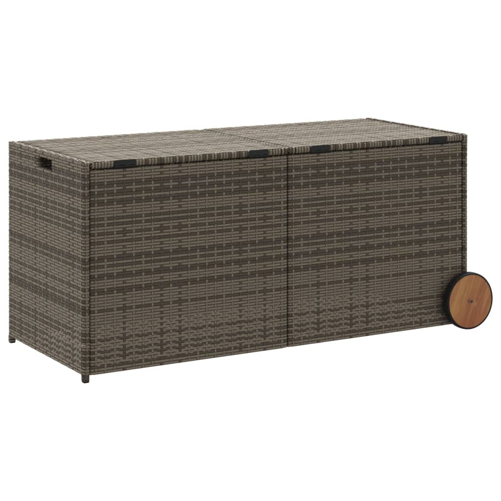 vidaXL Garden Storage Box with Wheels Grey 283L Poly Rattan