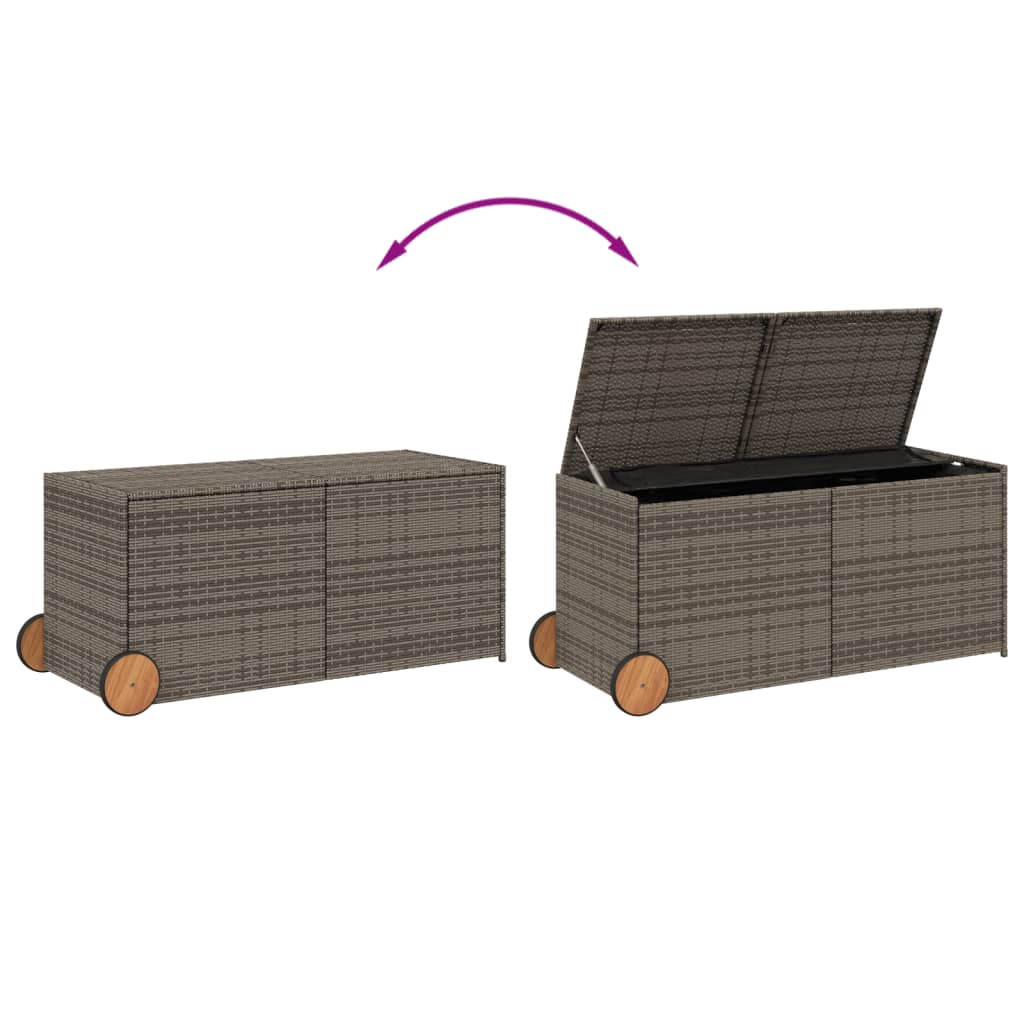 vidaXL Garden Storage Box with Wheels Grey 283L Poly Rattan