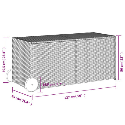 vidaXL Garden Storage Box with Wheels Grey 283L Poly Rattan