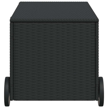 vidaXL Garden Storage Box with Wheels Black 190L Poly Rattan