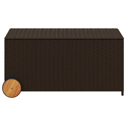 vidaXL Garden Storage Box with Wheels Brown 190L Poly Rattan