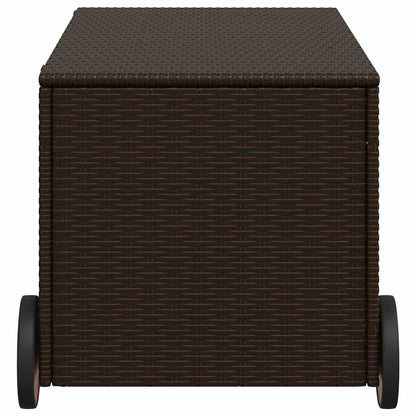 vidaXL Garden Storage Box with Wheels Brown 190L Poly Rattan