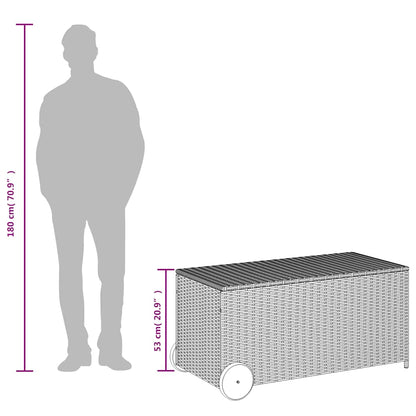 vidaXL Garden Storage Box with Wheels Brown 190L Poly Rattan