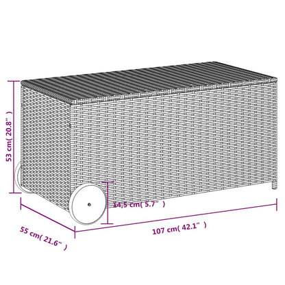 vidaXL Garden Storage Box with Wheels Brown 190L Poly Rattan