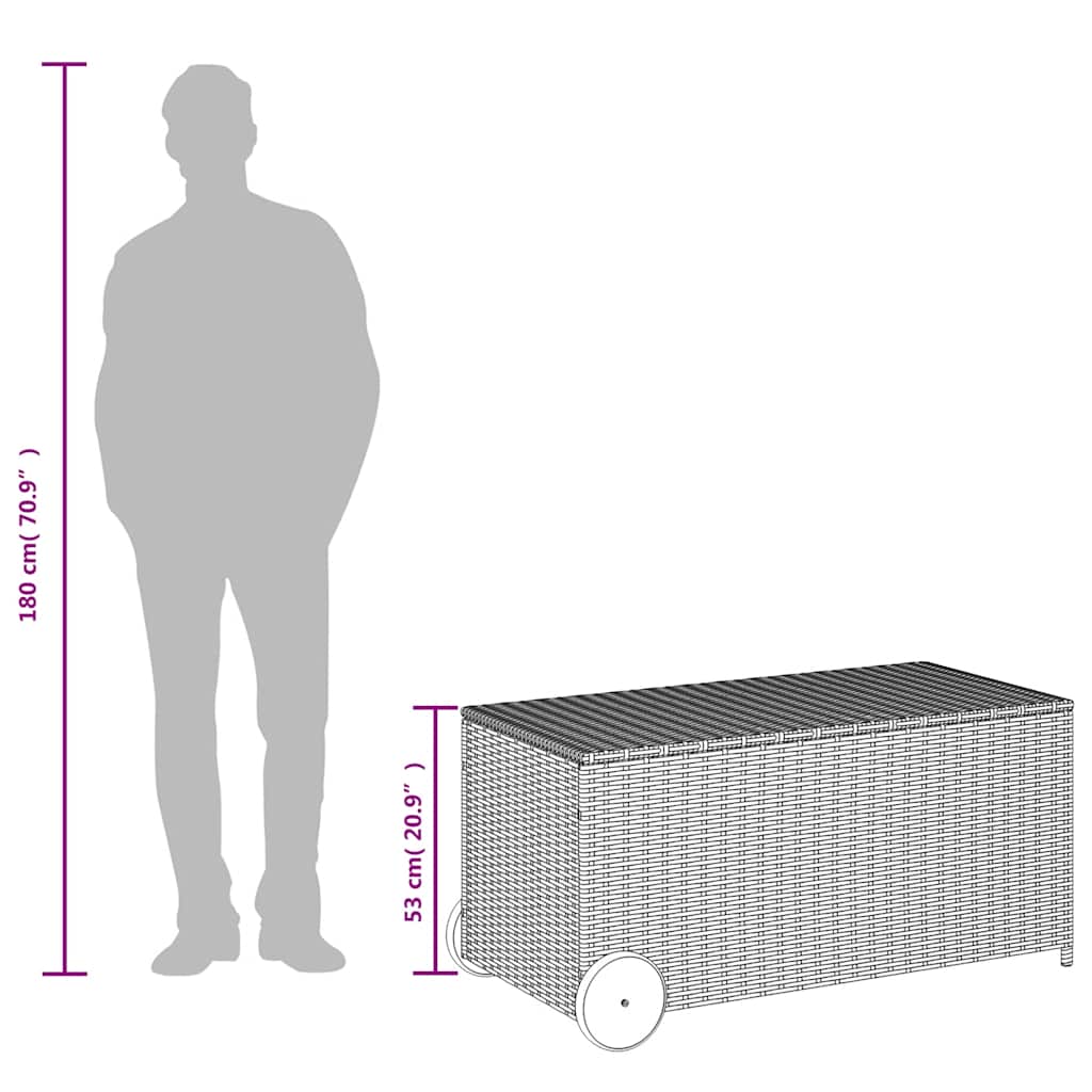 vidaXL Garden Storage Box with Wheels Grey 190L Poly Rattan
