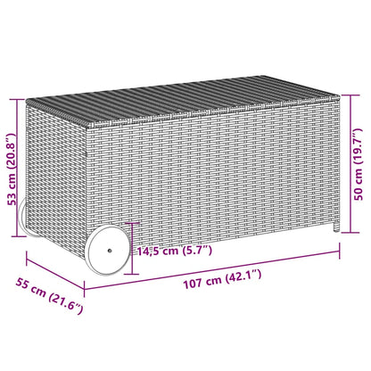 vidaXL Garden Storage Box with Wheels Grey 190L Poly Rattan