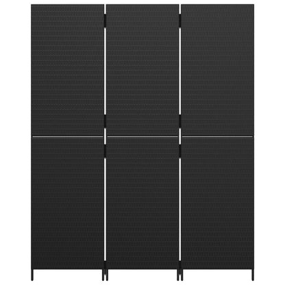 vidaXL Room Divider 3 Panels Black Poly Rattan