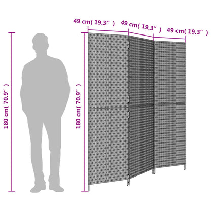 vidaXL Room Divider 3 Panels Grey Poly Rattan