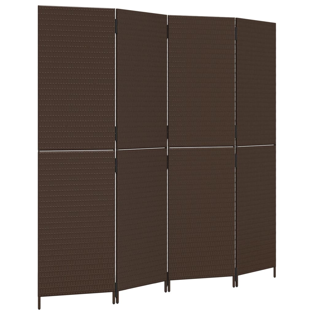 vidaXL Room Divider 4 Panels Brown Poly Rattan