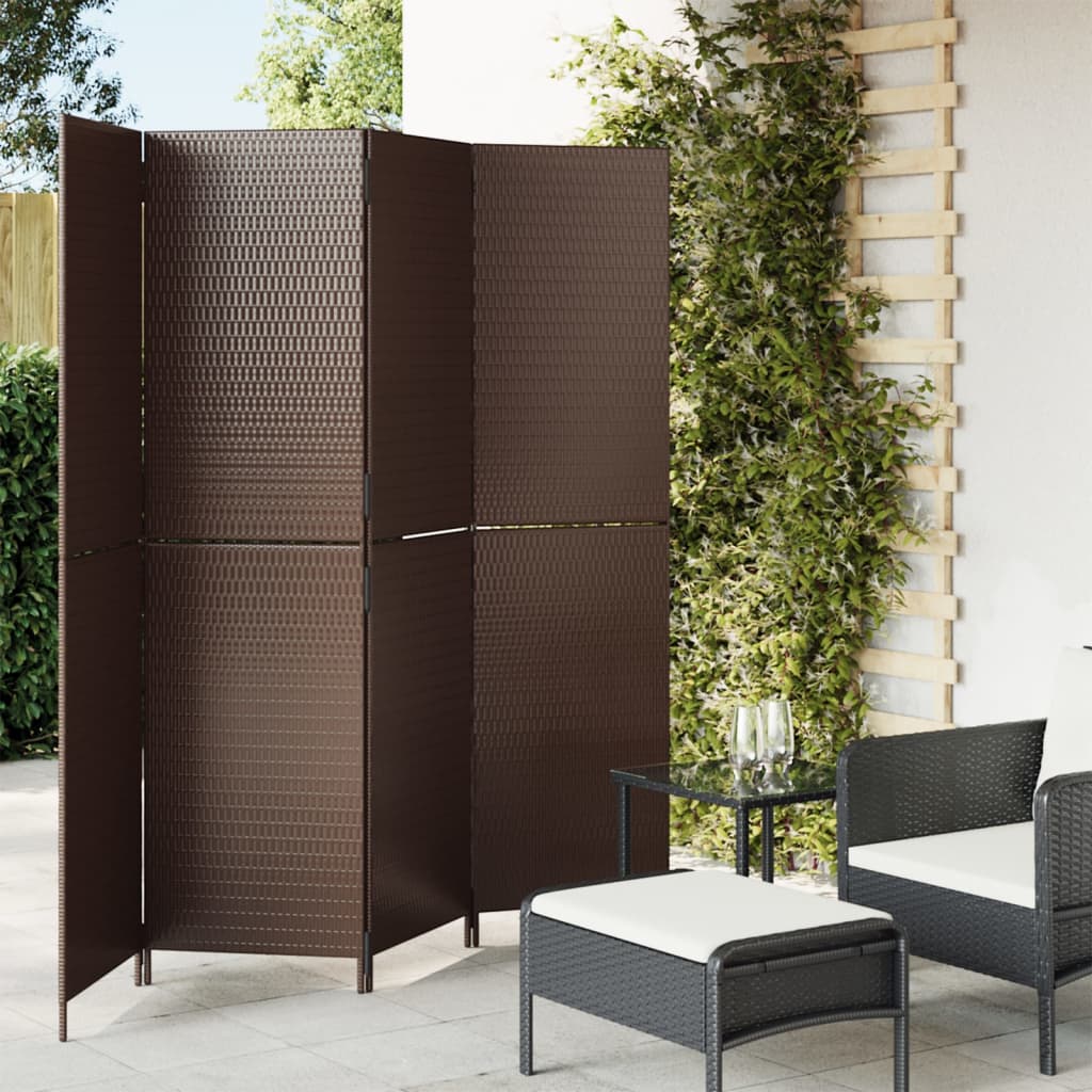 vidaXL Room Divider 4 Panels Brown Poly Rattan