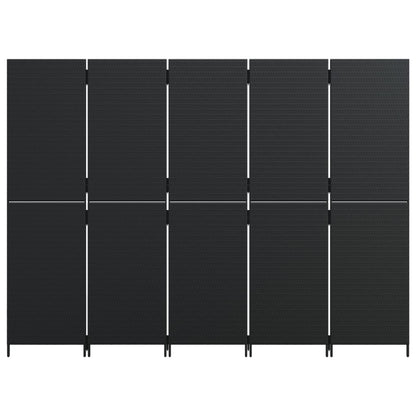 vidaXL Room Divider 5 Panels Black Poly Rattan
