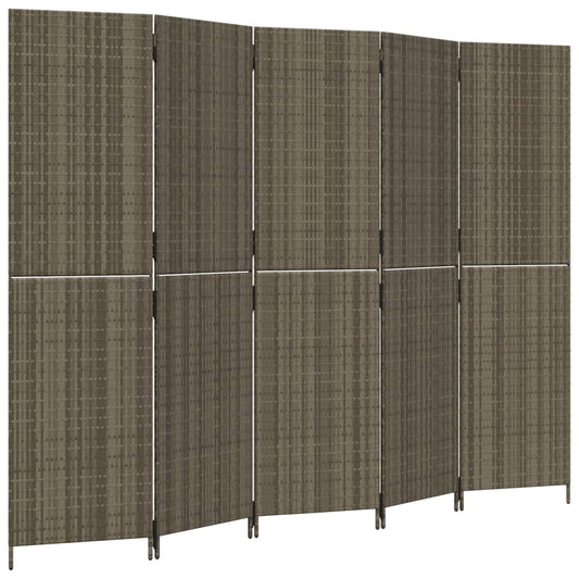 vidaXL Room Divider 5 Panels Grey Poly Rattan