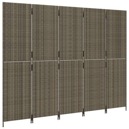 vidaXL Room Divider 5 Panels Grey Poly Rattan
