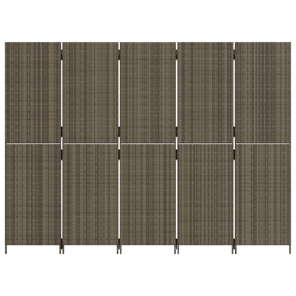 vidaXL Room Divider 5 Panels Grey Poly Rattan