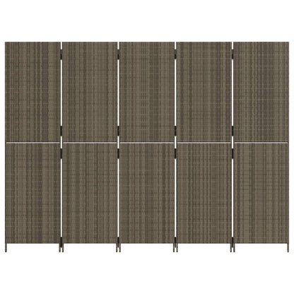 vidaXL Room Divider 5 Panels Grey Poly Rattan
