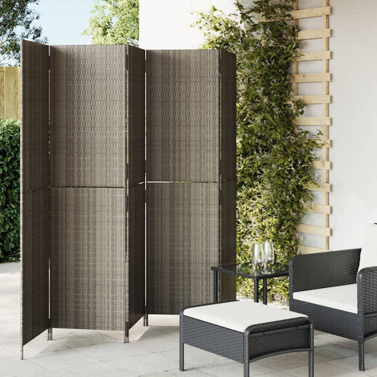 vidaXL Room Divider 5 Panels Grey Poly Rattan