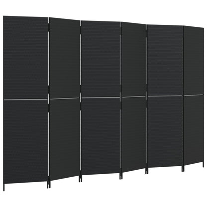 vidaXL Room Divider 6 Panels Black Poly Rattan