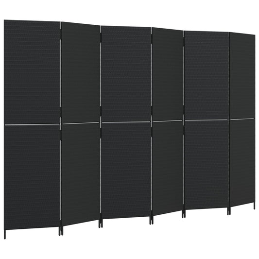 vidaXL Room Divider 6 Panels Black Poly Rattan