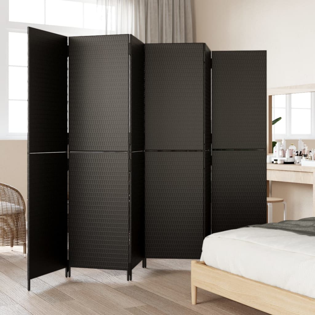 vidaXL Room Divider 6 Panels Black Poly Rattan
