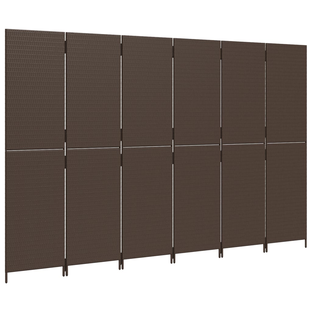 vidaXL Room Divider 6 Panels Brown Poly Rattan