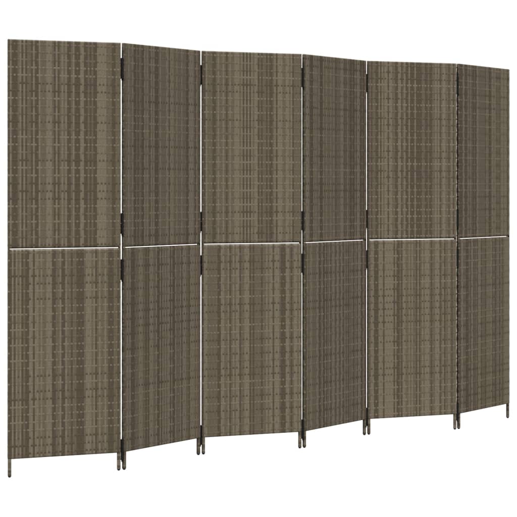 vidaXL Room Divider 6 Panels Grey Poly Rattan