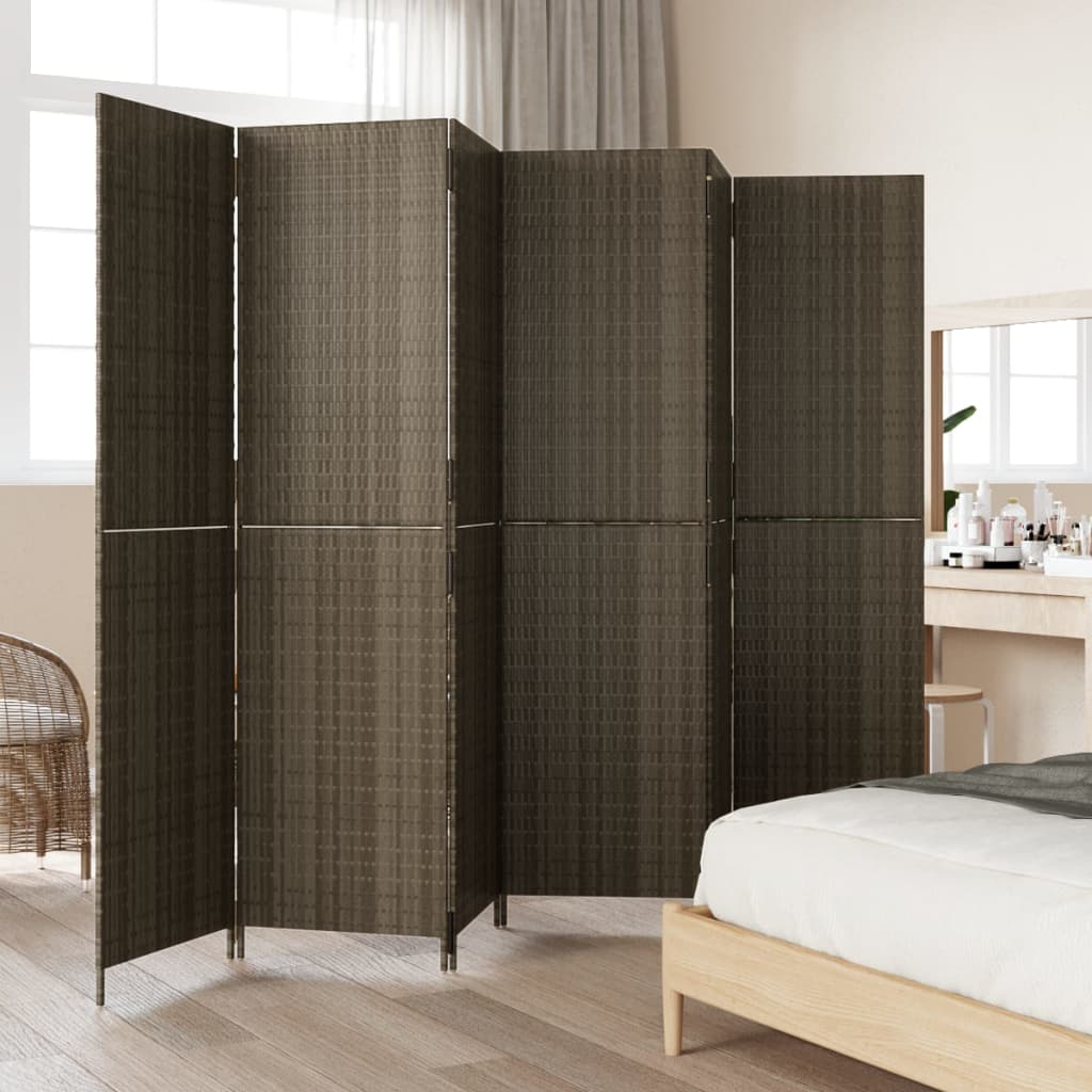 vidaXL Room Divider 6 Panels Grey Poly Rattan