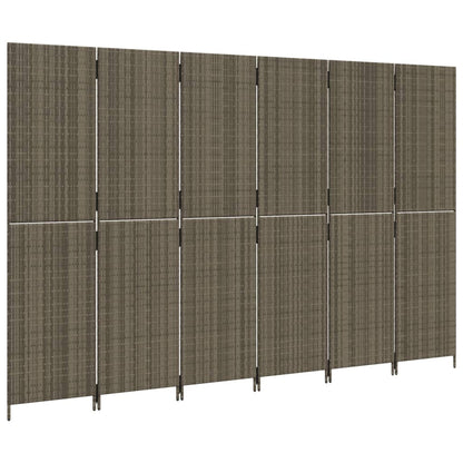 vidaXL Room Divider 6 Panels Grey Poly Rattan