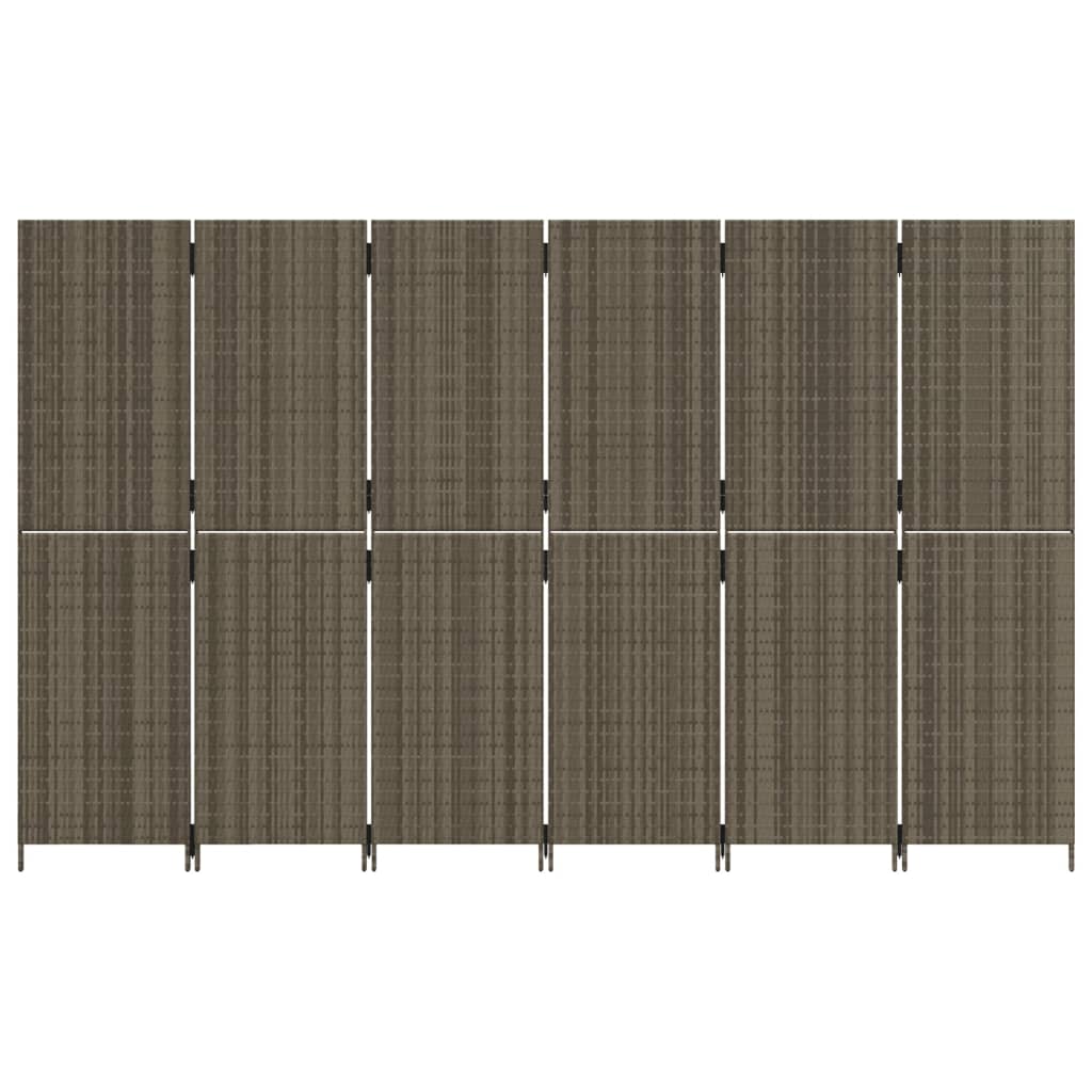 vidaXL Room Divider 6 Panels Grey Poly Rattan