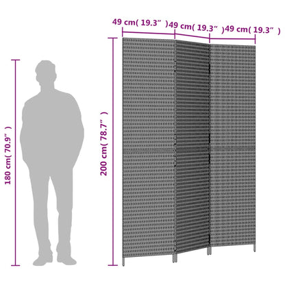 vidaXL Room Divider 3 Panels Black Poly Rattan