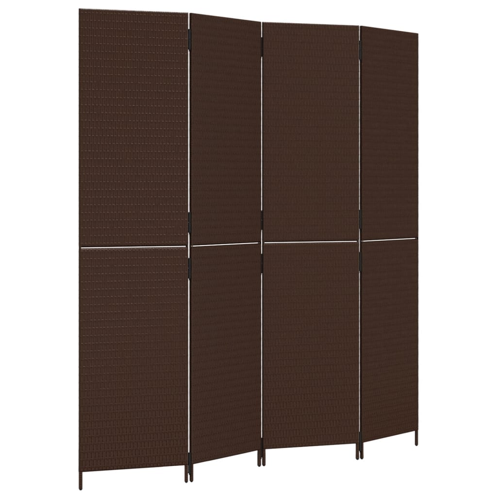 vidaXL Room Divider 4 Panels Brown Poly Rattan