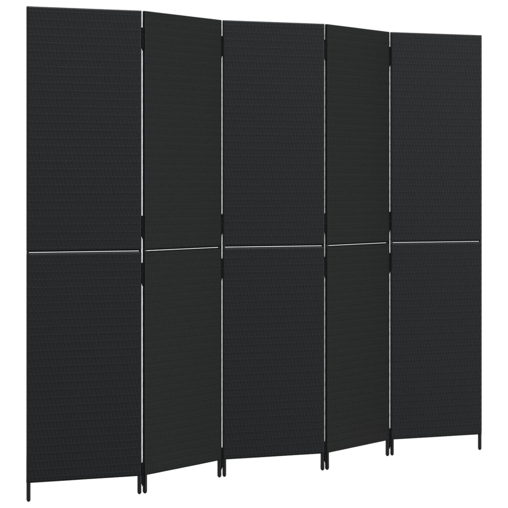 vidaXL Room Divider 5 Panels Black Poly Rattan