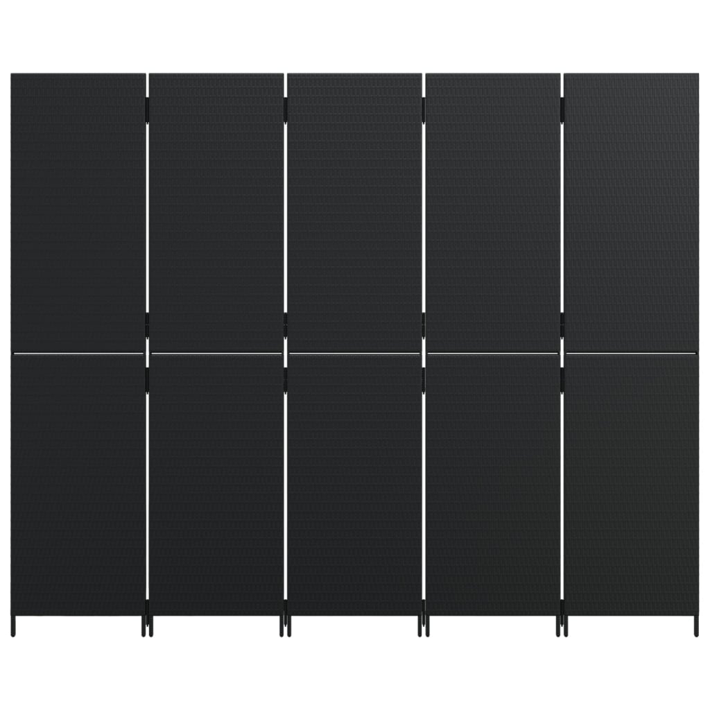 vidaXL Room Divider 5 Panels Black Poly Rattan