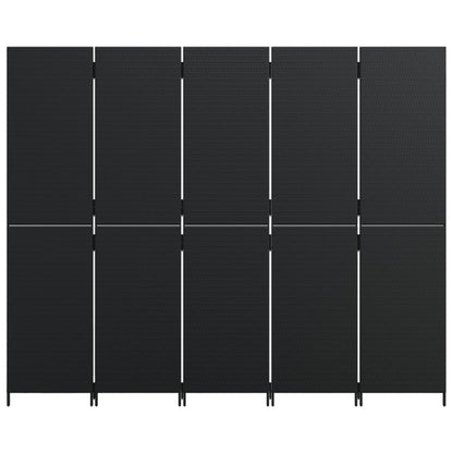 vidaXL Room Divider 5 Panels Black Poly Rattan