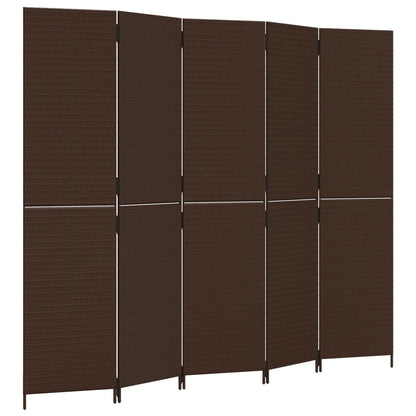 vidaXL Room Divider 5 Panels Brown Poly Rattan