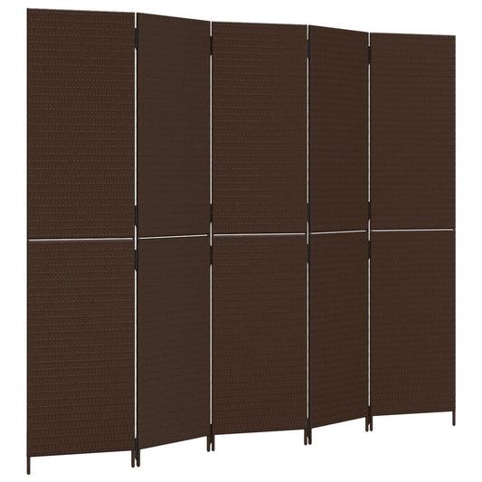 vidaXL Room Divider 5 Panels Brown Poly Rattan