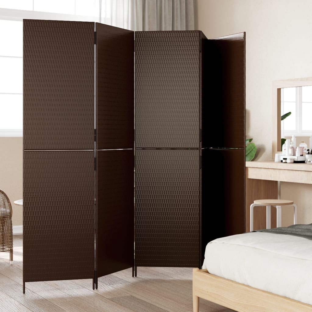 vidaXL Room Divider 5 Panels Brown Poly Rattan