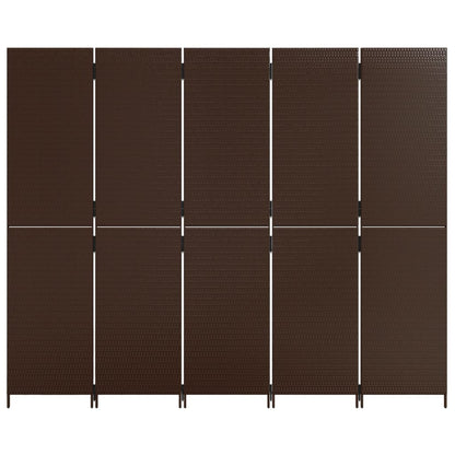vidaXL Room Divider 5 Panels Brown Poly Rattan