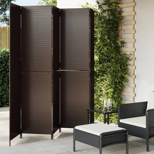 vidaXL Room Divider 5 Panels Brown Poly Rattan