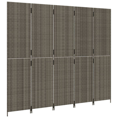vidaXL Room Divider 5 Panels Grey Poly Rattan