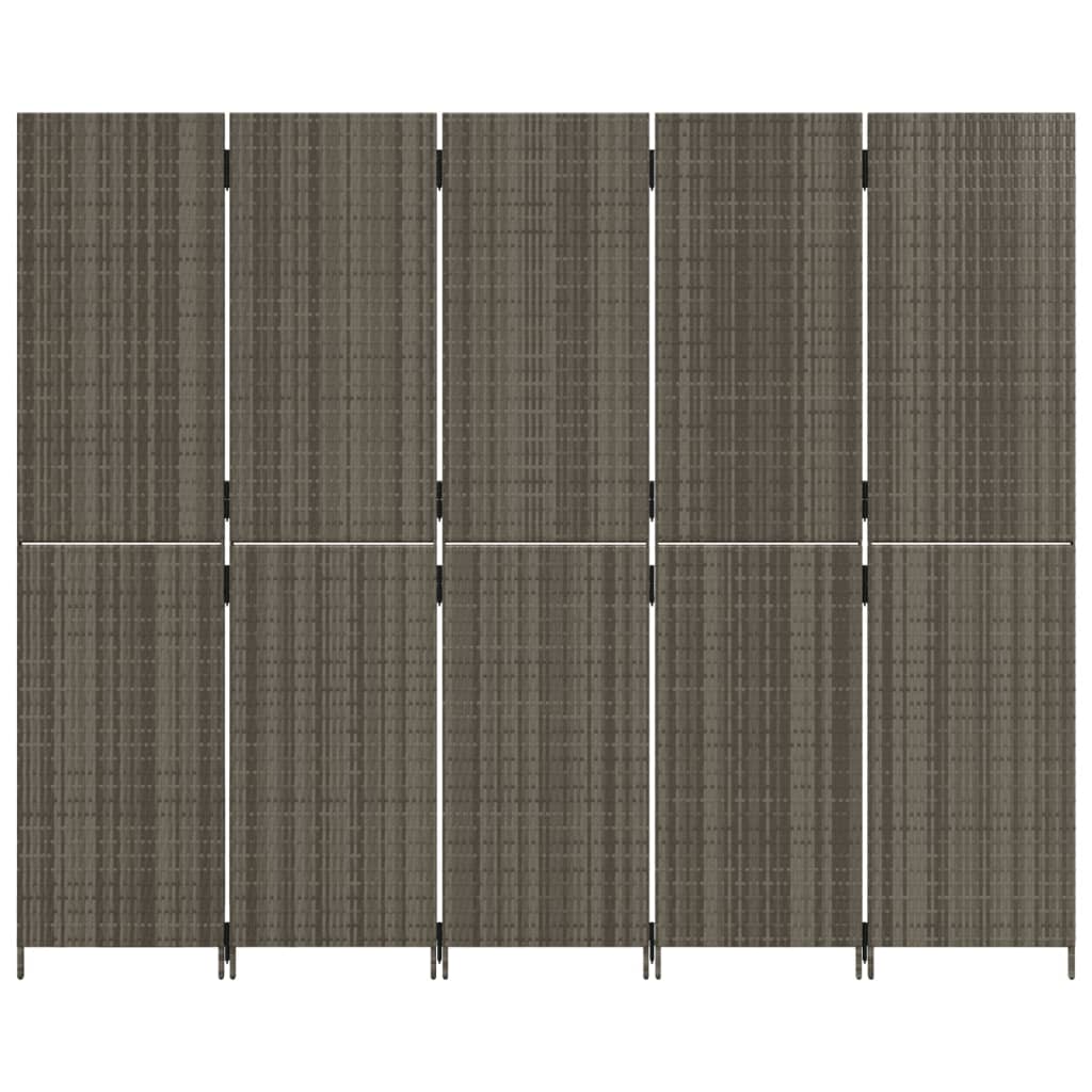 vidaXL Room Divider 5 Panels Grey Poly Rattan