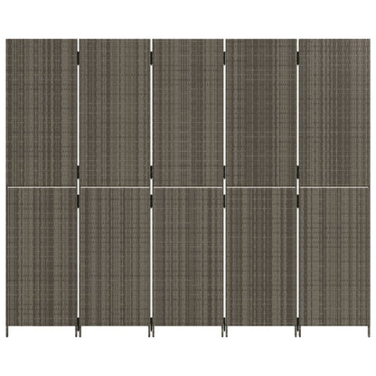 vidaXL Room Divider 5 Panels Grey Poly Rattan