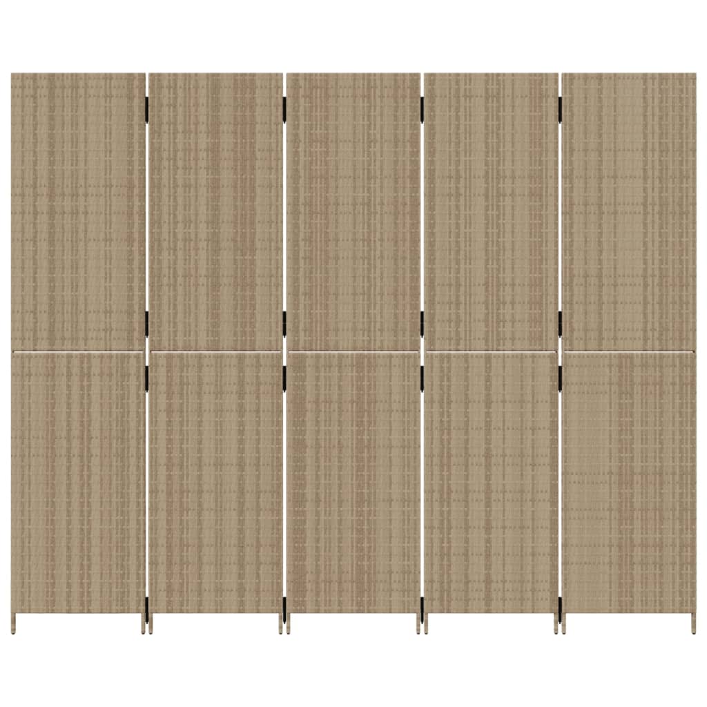 vidaXL Room Divider 5 Panels Beige Poly Rattan