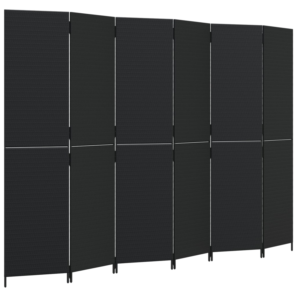 vidaXL Room Divider 6 Panels Black Poly Rattan