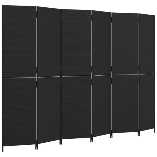 vidaXL Room Divider 6 Panels Black Poly Rattan