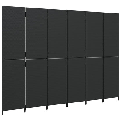 vidaXL Room Divider 6 Panels Black Poly Rattan