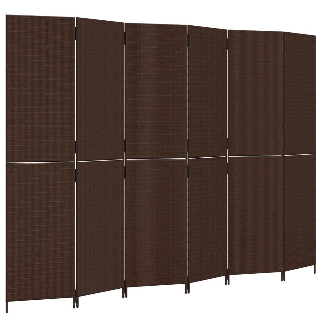 vidaXL Room Divider 6 Panels Brown Poly Rattan