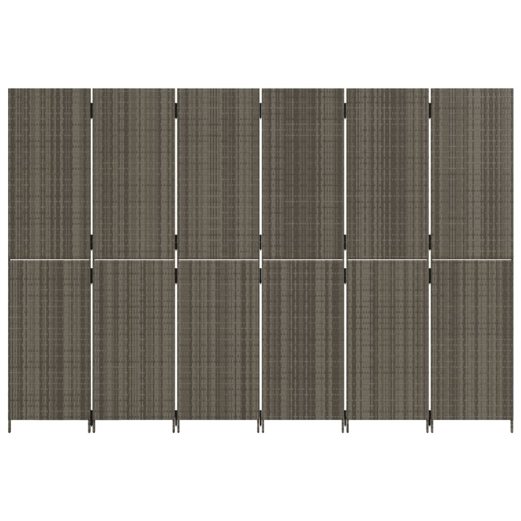 vidaXL Room Divider 6 Panels Grey Poly Rattan