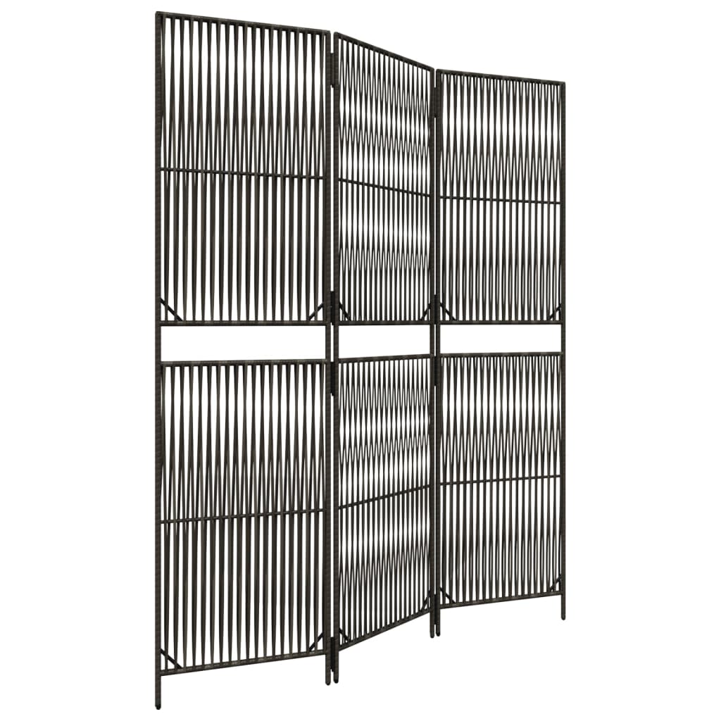 vidaXL Room Divider 3 Panels Grey Poly Rattan