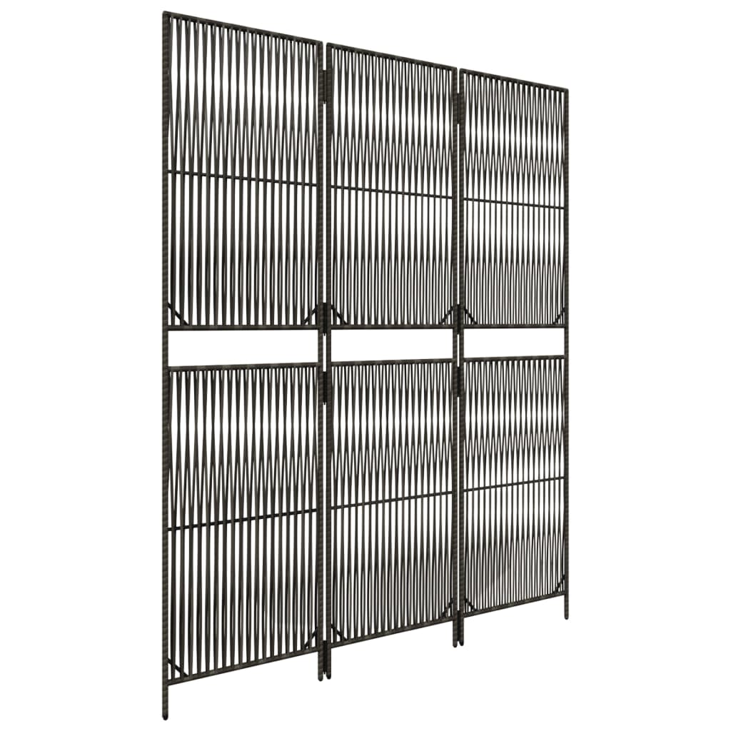vidaXL Room Divider 3 Panels Grey Poly Rattan