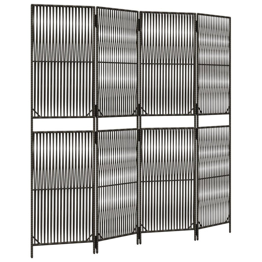vidaXL Room Divider 4 Panels Grey Poly Rattan